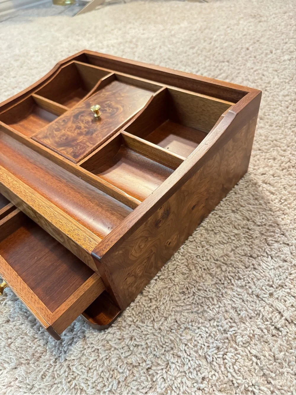 Rare Vintage Men's Dresser Jewelry Valet Tray Wood Jewelry Box Organizer